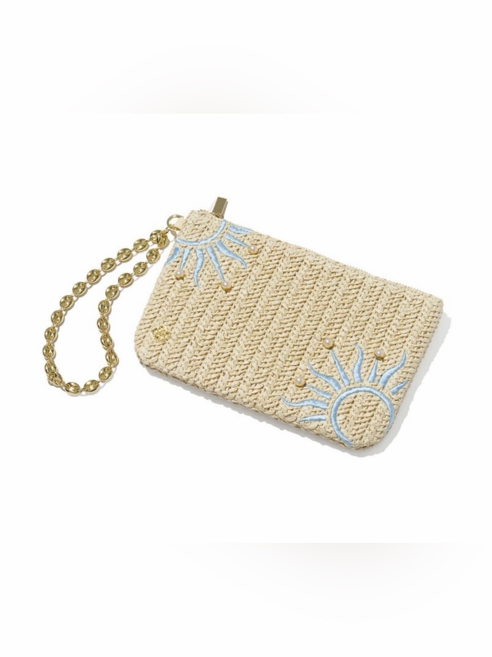 NWT Kendra Scott Solana Straw Pouch Blue Natural